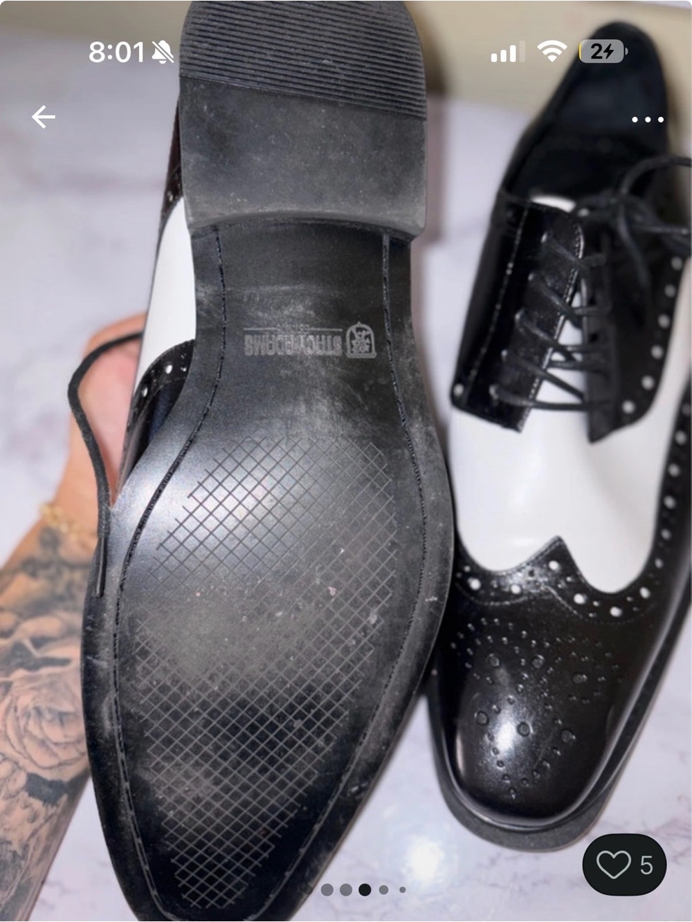 Stacy Adams Black and White Two-Tone Wingtip Oxfords